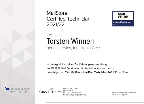 MailSTore Certified Technician Torsten Winnen
